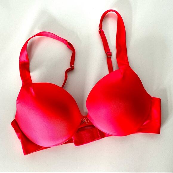 NEW VS VICTORIAS SECRET Hot Neon Pink Charm Plunge Underwire Padded Bra 34C - Picture 1 of 4